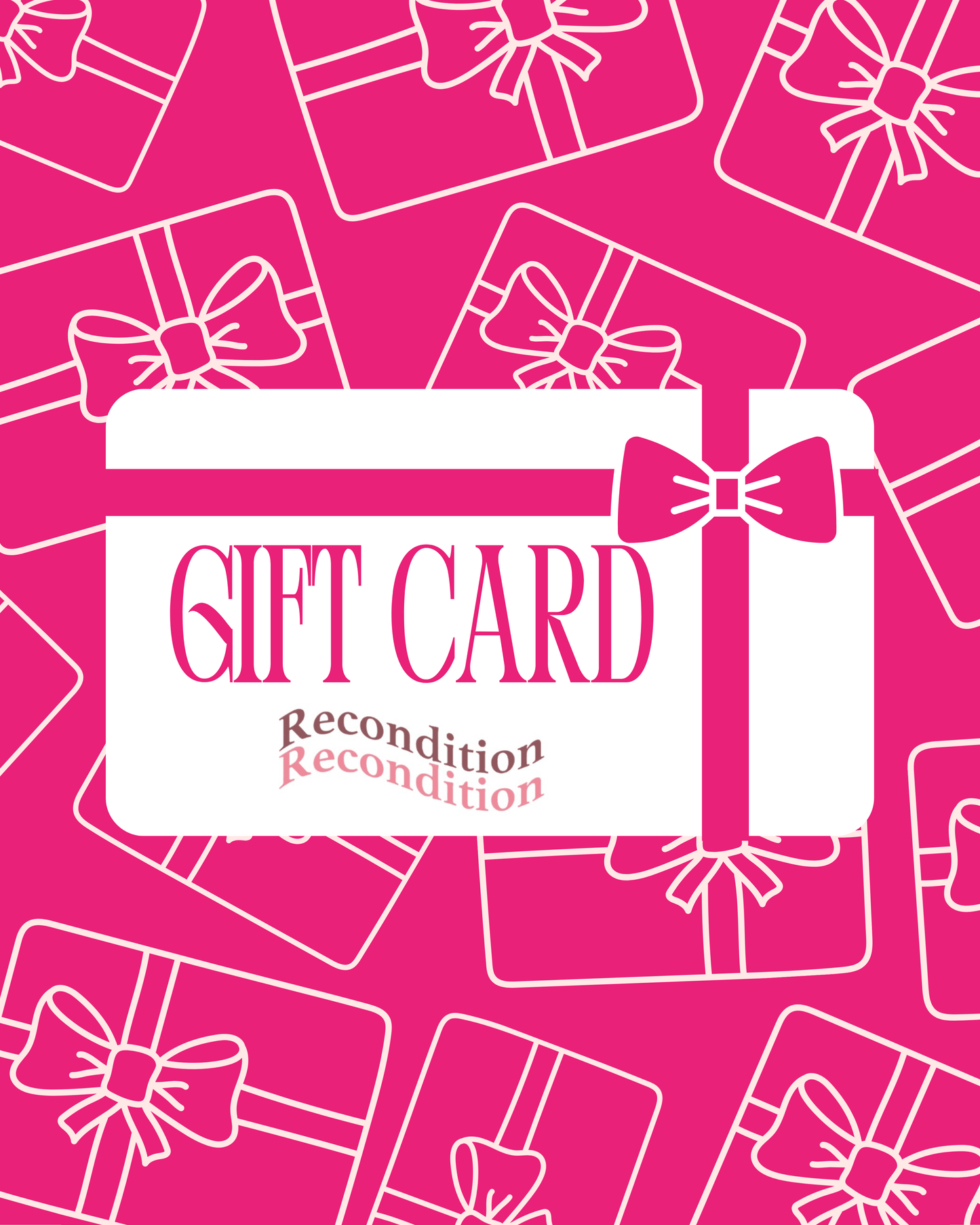 a pink gift card with white text