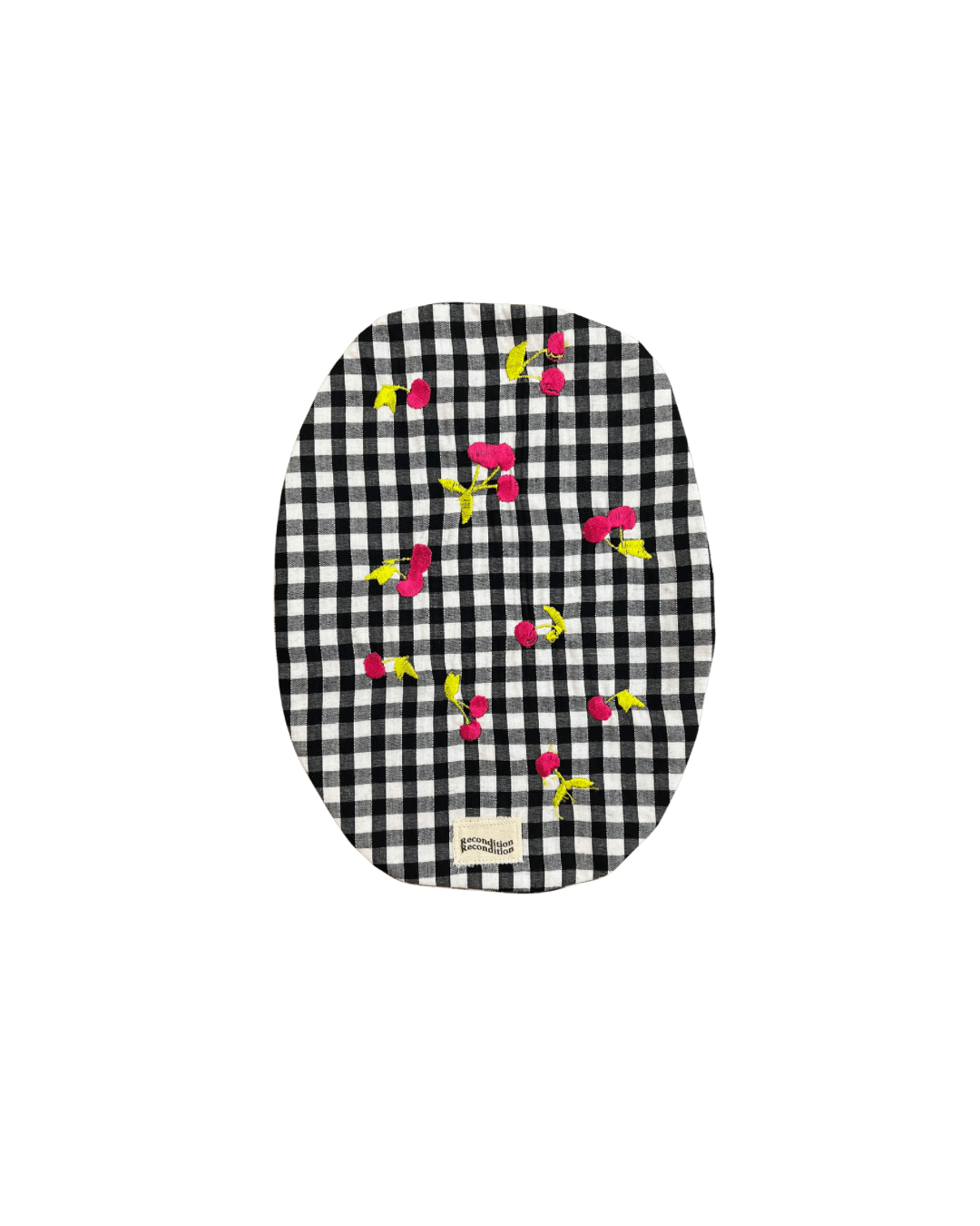 a black and white checkered object with pink and yellow flowers